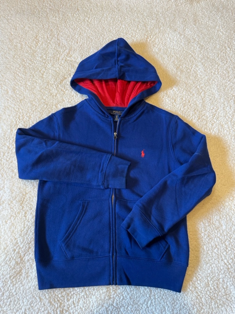 Polo by Ralph Lauren Blue Zip Hoodie with Red Hood Lining